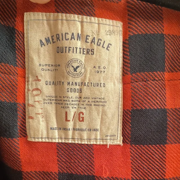 American Eagle Outfitters Tan Jacket with Red Buffalo Plaid Lining - Picture 3 of 5